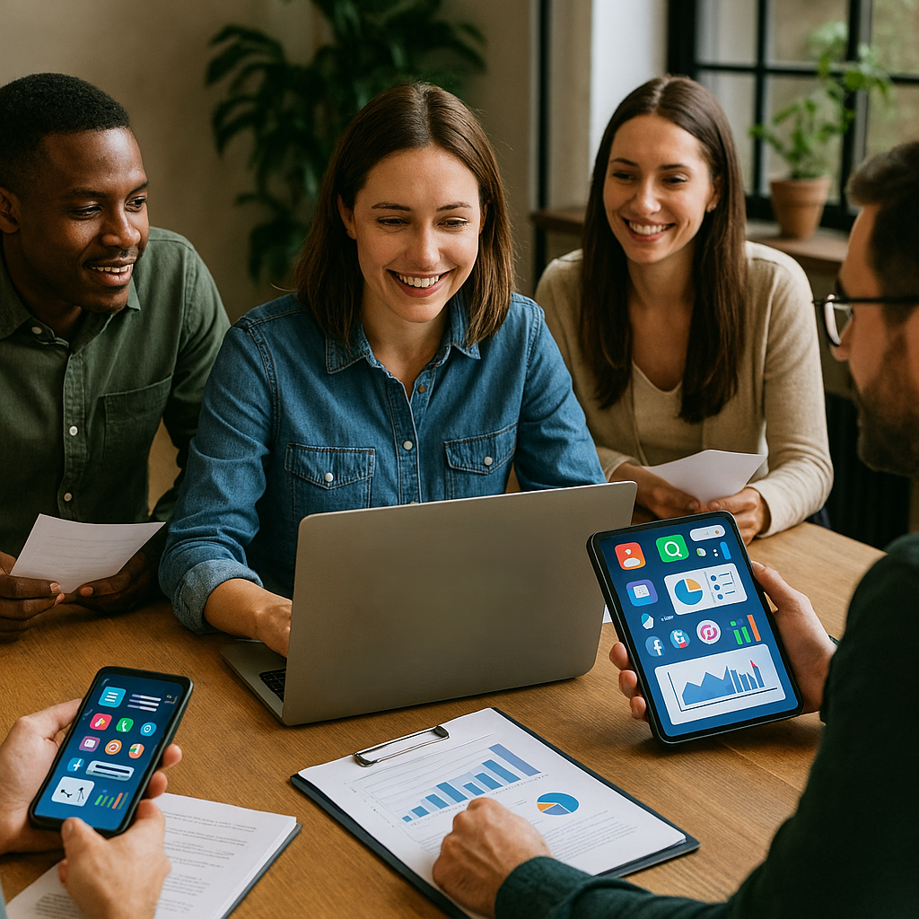 Colleagues analysing social media marketing results