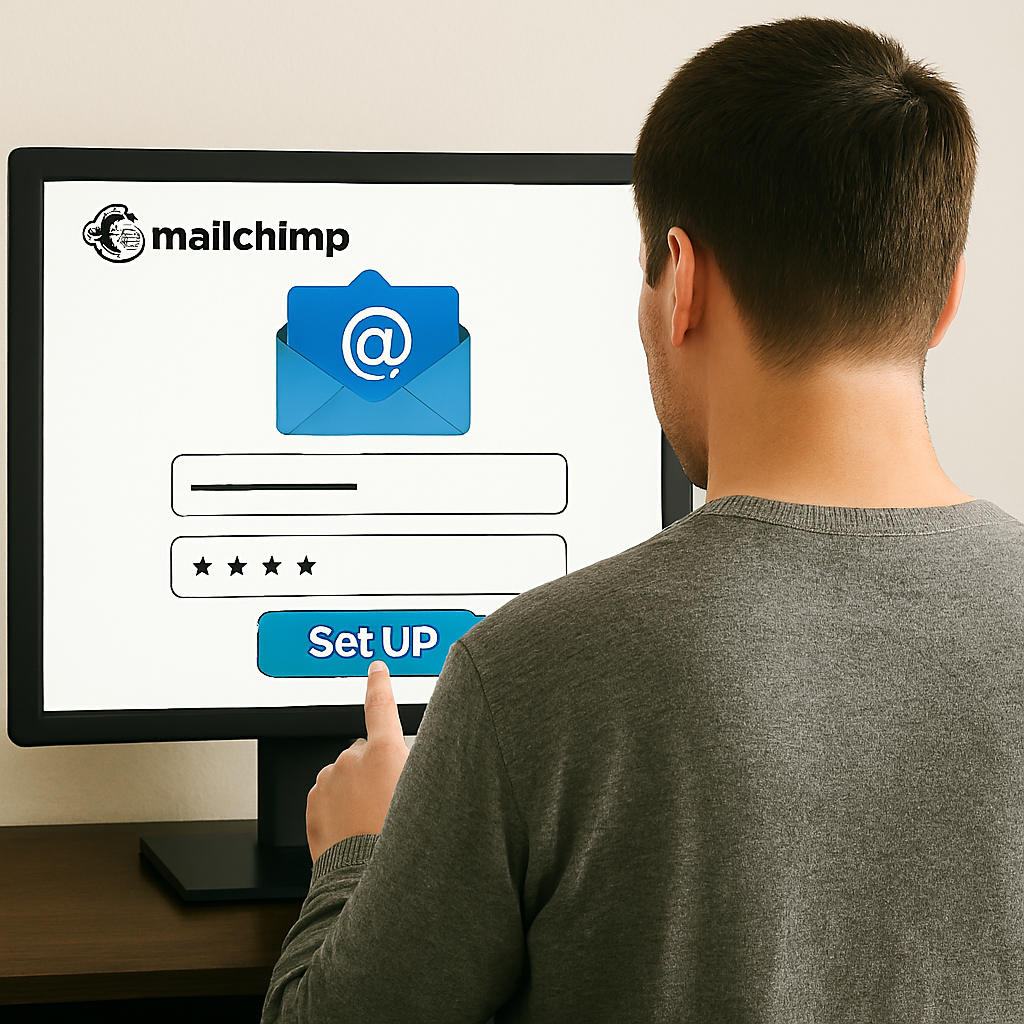 Man setting up email on email platform