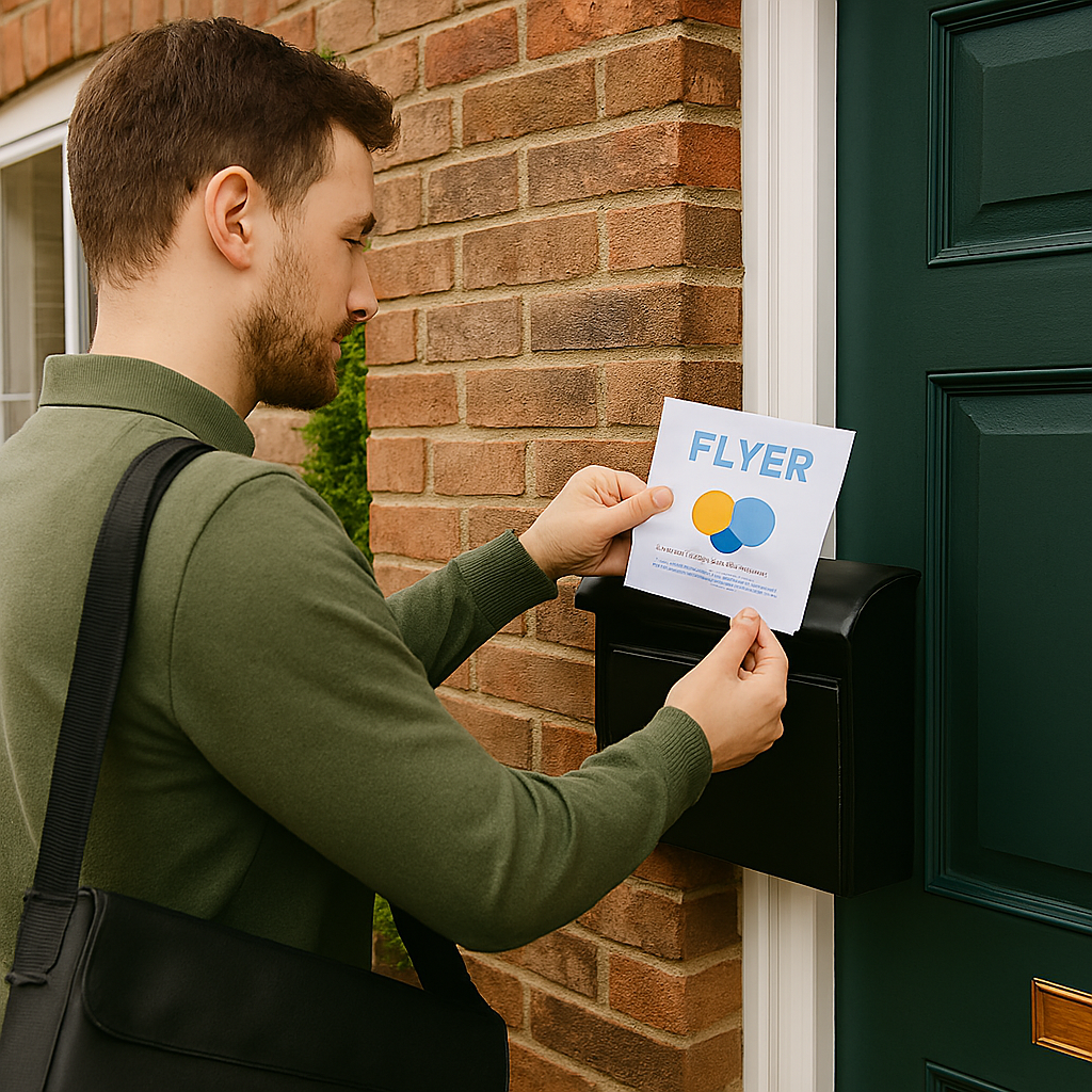 Man dropping flyer into letterbox for local marketing